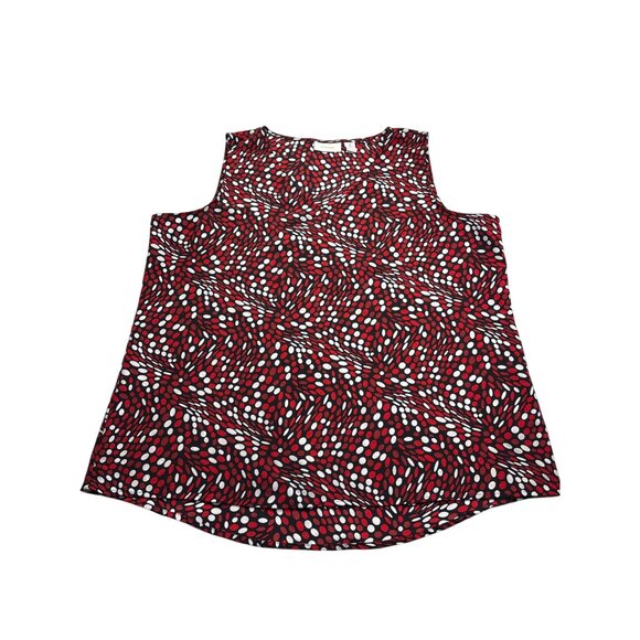 Chico's Sheer Sleeveless Top Size 3 (US XL) Abstract Dot Pattern Red Black White - Picture 1 of 6